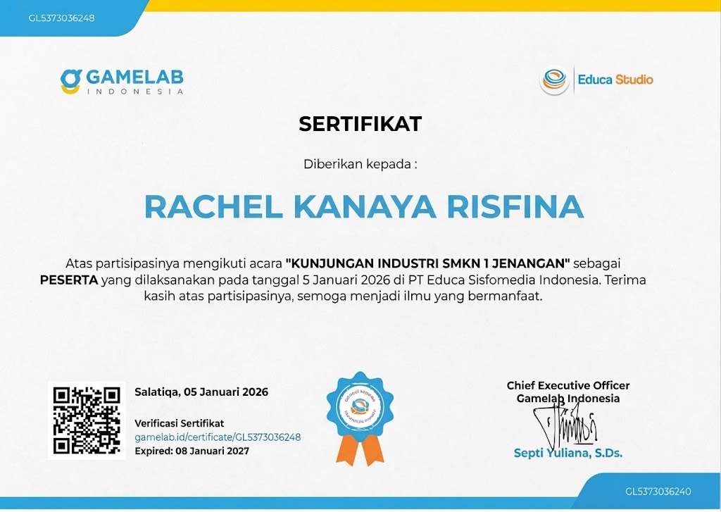 Sertifikat Kompetensi Rachel Kanaya Risfina